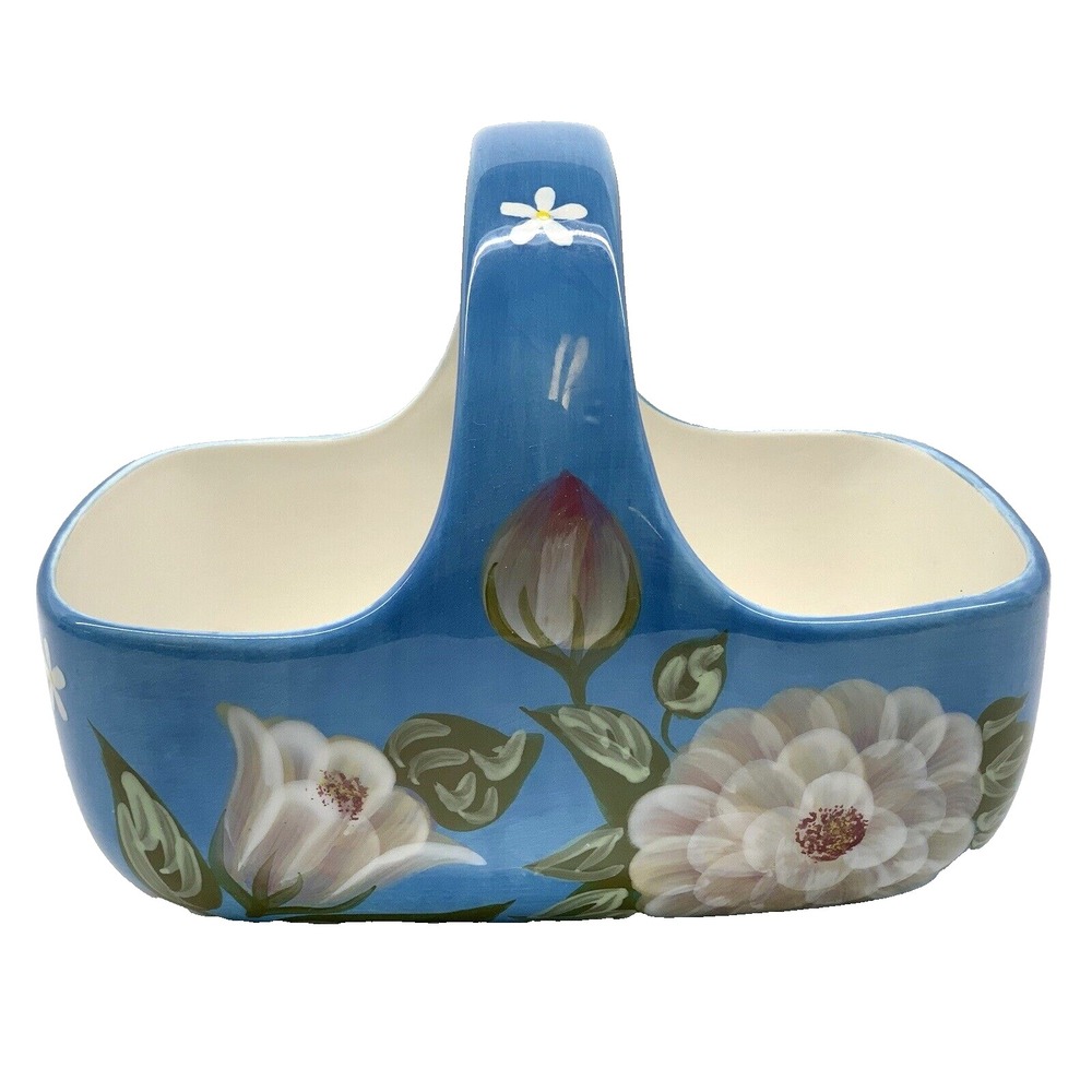 Vintage Teleflora Blue Ceramic Basket Great, Teleflora Gift basket Floral‎